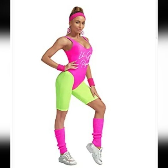 Neon Pink Let's Get Physical 80s Workout Leotard L MIAIULIA - Picture 5 of 10